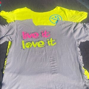 Modified Zumba Vibrant Graphic T-Shirts with Fringe Detail